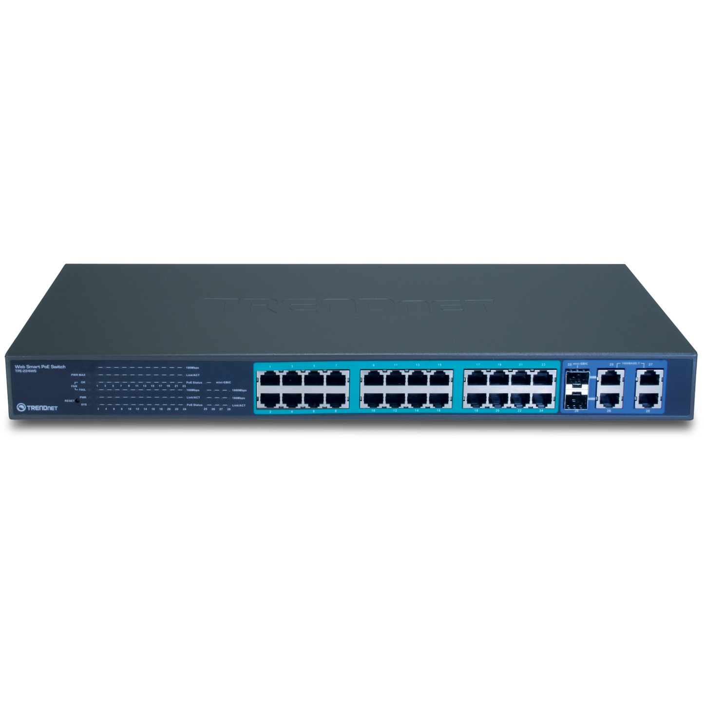 Commutateur PoE 10/100 24 ports TRENDnet TPE-224WS avec Gigabit et Mini-GBIC