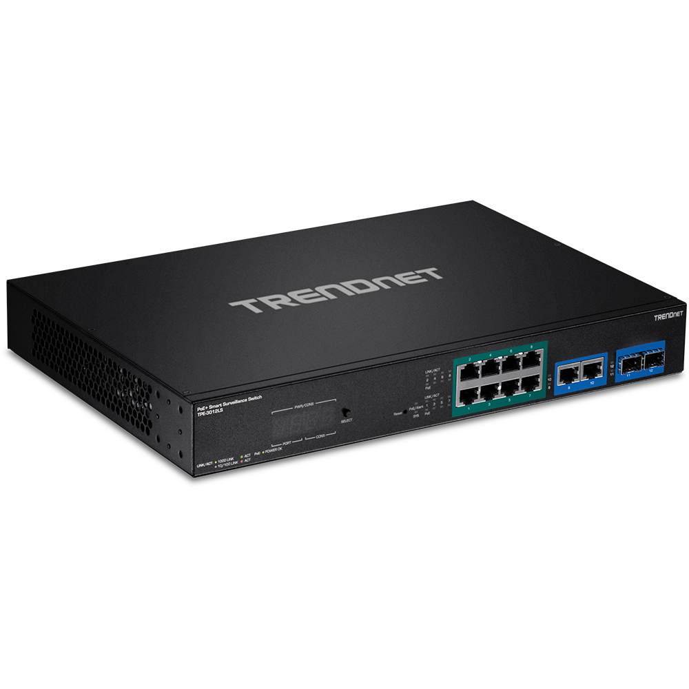 Commutateur de surveillance intelligent Gigabit PoE+ 12 ports TRENDnet TPE-3012LS