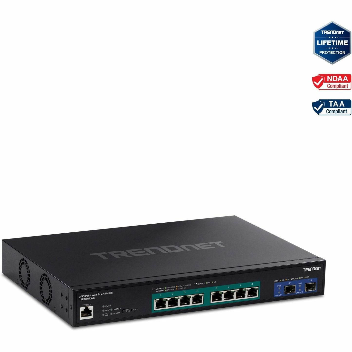 TRENDnet TPE-3102WS 10-Port 2.5G Smart PoE+ Switch w/ 10G SFP+ Slots