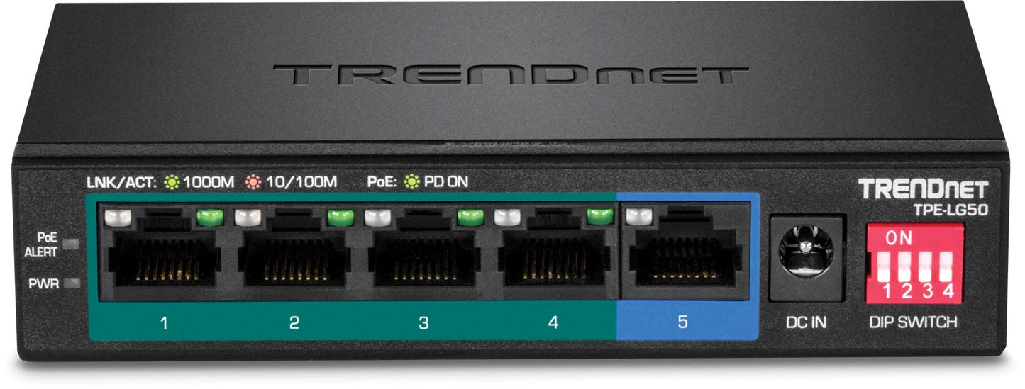 Commutateur PoE+ longue portée Gigabit 5 ports TRENDnet TPE-LG50