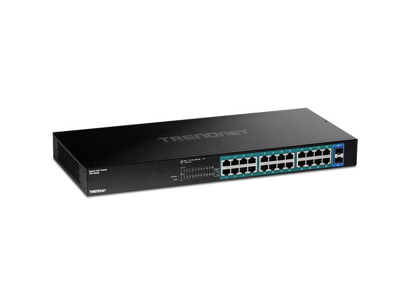 The TRENDnet TPE-TG262 is a high-performance 26-port Gigabit PoE+ switch delivering 380W total power, making it ideal for demanding network environments. With 24 PoE+ ports and 2 SFP uplink ports, this TAA-compliant switch supports robust power budgets, reliable performance, and easy integration into enterprise networks. Designed for extended durability with a MTBF of over 480,000 hours, it's backed by a lifetime warranty for long-term assurance.