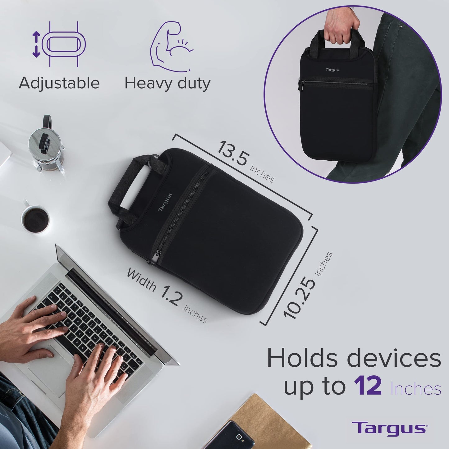 Étui vertical TARGUS avec poignées escamotables pour ordinateurs portables 12" - Noir