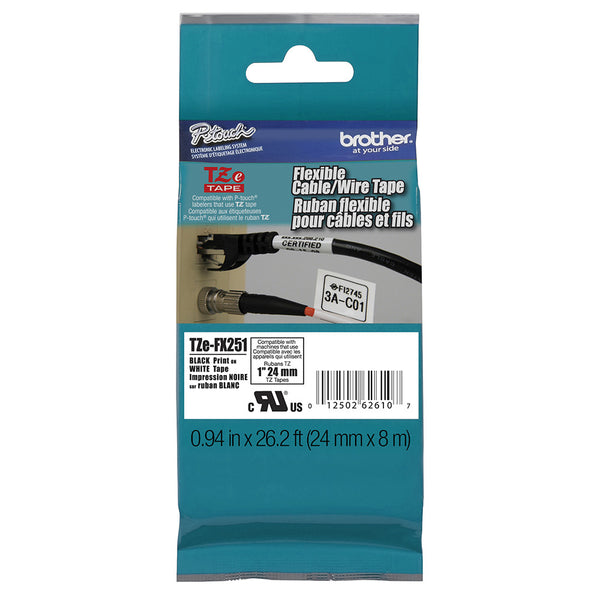 Ruban d'étiquettes flexible bleu Brother TZe-FX551 24 mm, encre noire