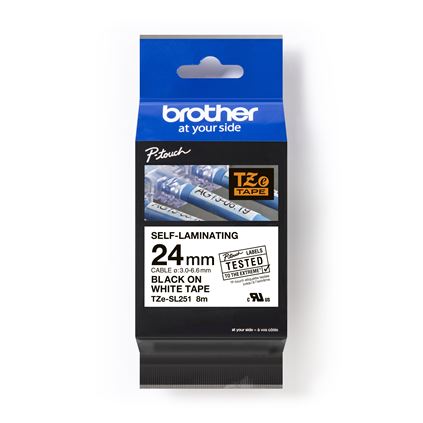 Ruban d'étiquettes auto-plastifié noir sur blanc Brother TZESL251, 24 mm x 8 m