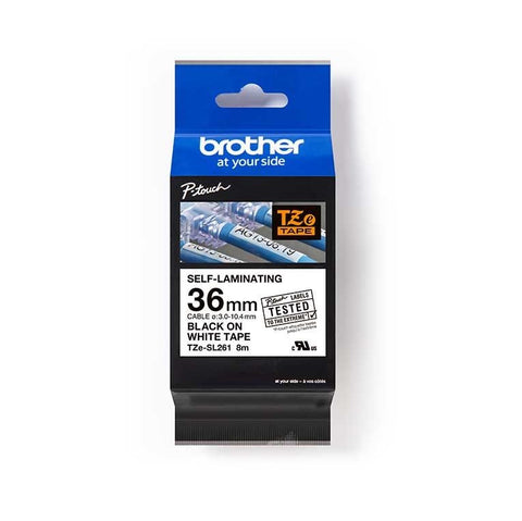 Ruban d'étiquettes auto-plastifié Brother TZeSL261 36 mm, noir sur blanc
