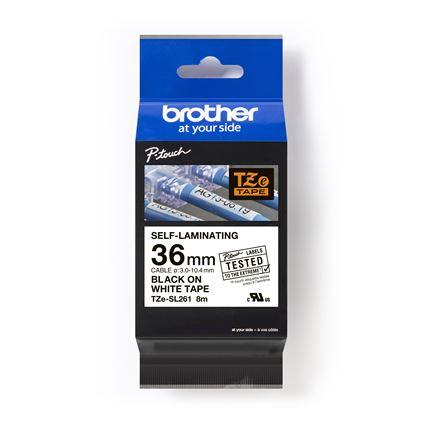 Ruban d'étiquettes auto-plastifié Brother TZeSL261 36 mm, noir sur blanc