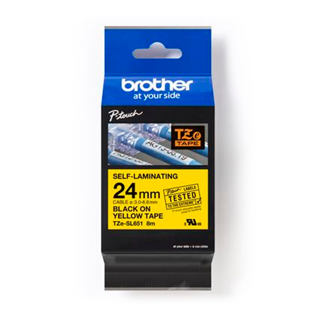 Étiquette auto-plastifiée Brother TZe-SL651 noire sur jaune, 24 mm x 8 m