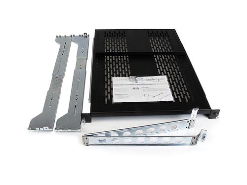 Add a sliding, vented shelf to your server cabinet with this durable and adjustable 2U rack shelf by StarTech. Made from steel and designed with integrated cable management and ventilation, it supports up to 50 lbs of equipment in a standard 19-inch server rack. TAA compliant and backed by a 2-year warranty, it is ideal for IT infrastructures requiring efficient airflow and flexible access.
