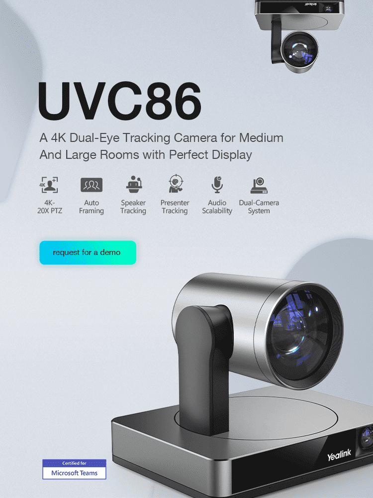 Caméra intelligente Yealink UVC86 4K à double objectif, noire