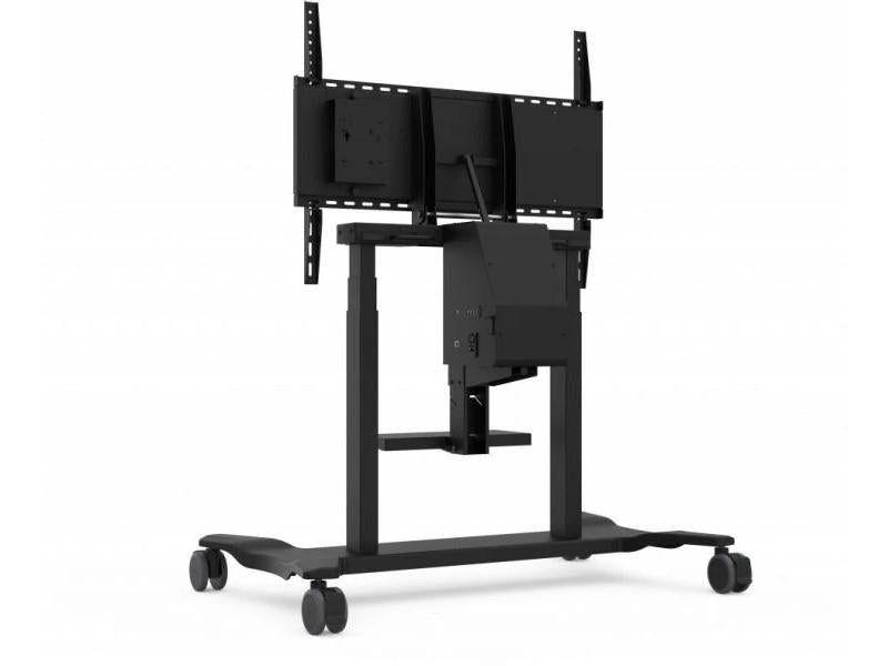 Electric Height Adjustable Mobile Cart With Smooth Motorized Lift, Laptop Tray, Black.