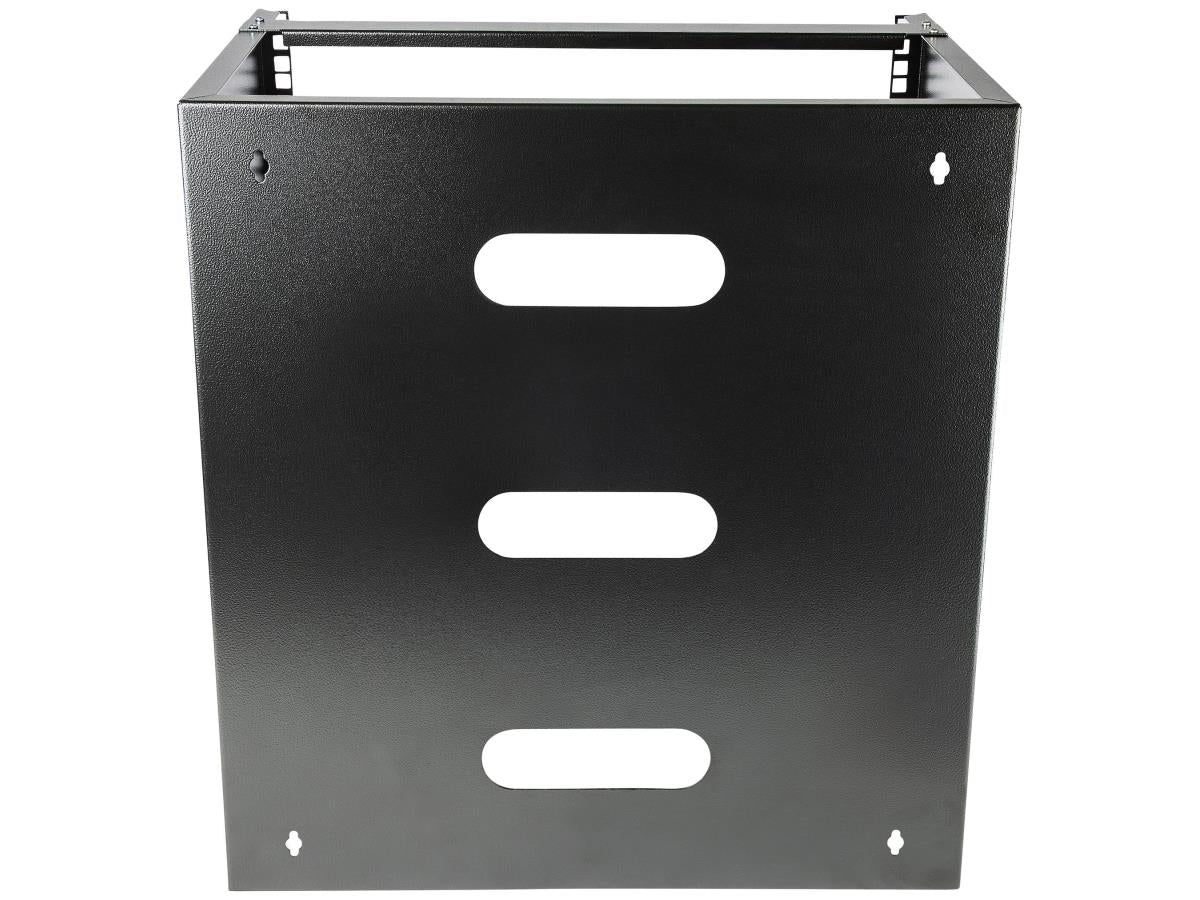 The STARTECH WALLMNT12 is a 12U, 19-inch wide wall mount network rack designed for secure installation of shallow networking equipment up to 12 inches deep. Built from cold-rolled steel and capable of supporting up to 125lbs, it arrives fully assembled with mounting hardware, ensuring a quick and sturdy setup. Ideal for space-constrained environments such as server rooms or classrooms, this rack delivers reliable cable management and lasting durability.