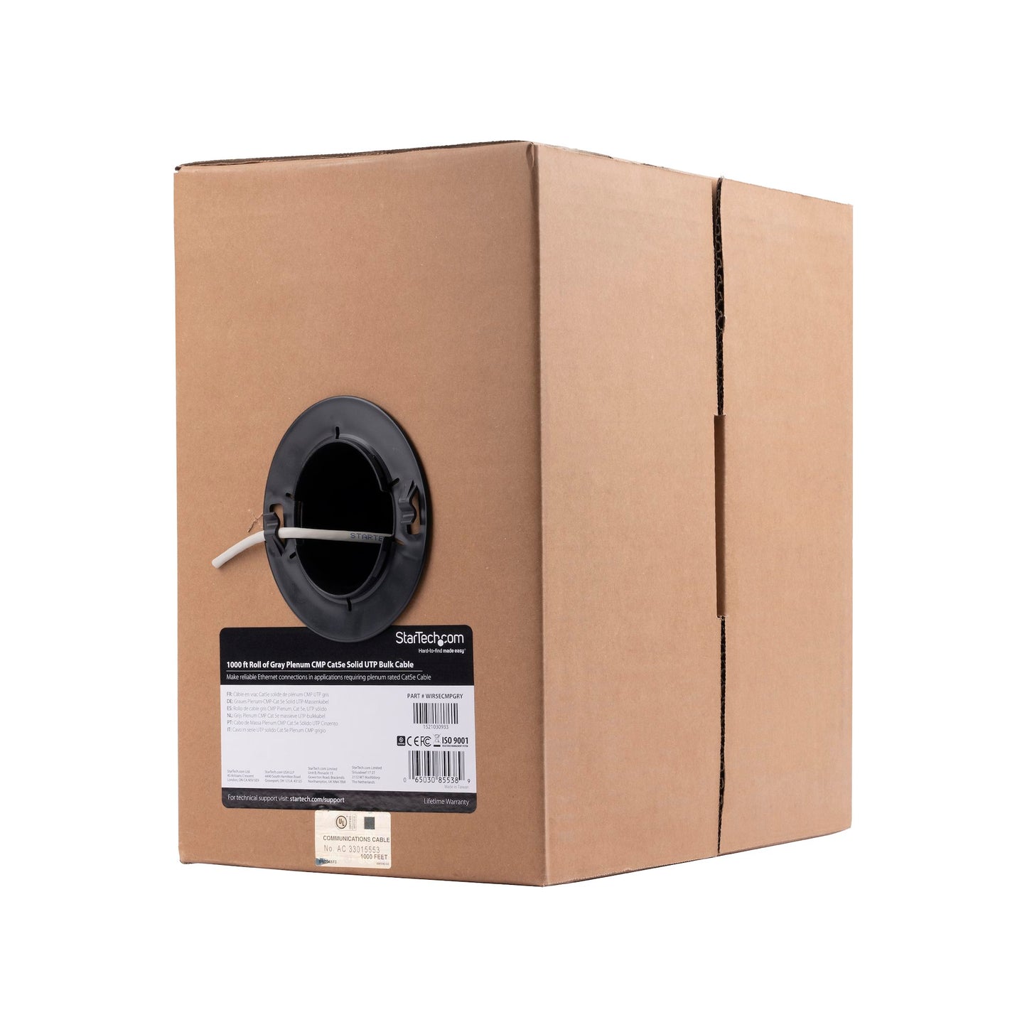 StarTech 1000 ft Cat5e Plenum CMP Ethernet Cable, Gray, Solid 24AWG, TAA