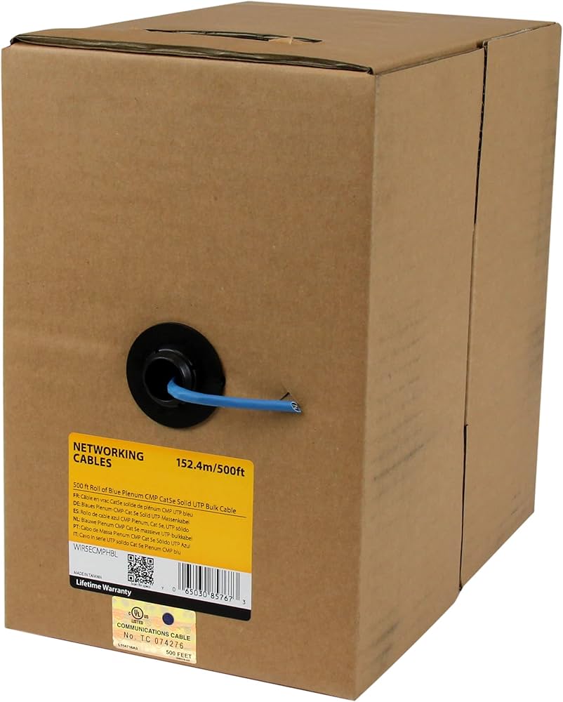 STARTECH 500ft Cat5e CMP Plenum Ethernet Cable, Blue, Solid Copper, TAA