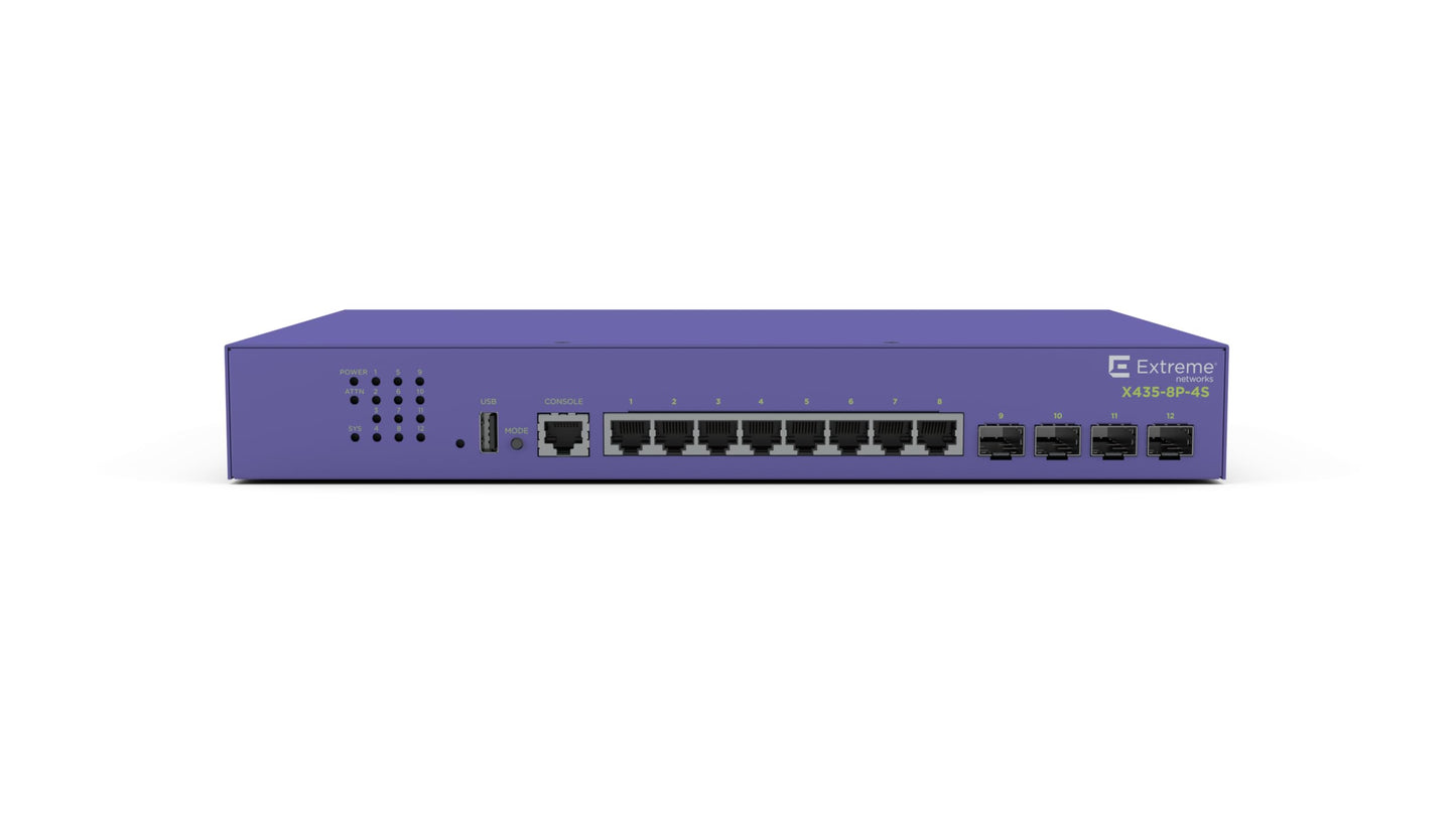 EXTREME NETWORKS X435-8P-2T-W 8-Port PoE+ Gigabit Switch, Fanless