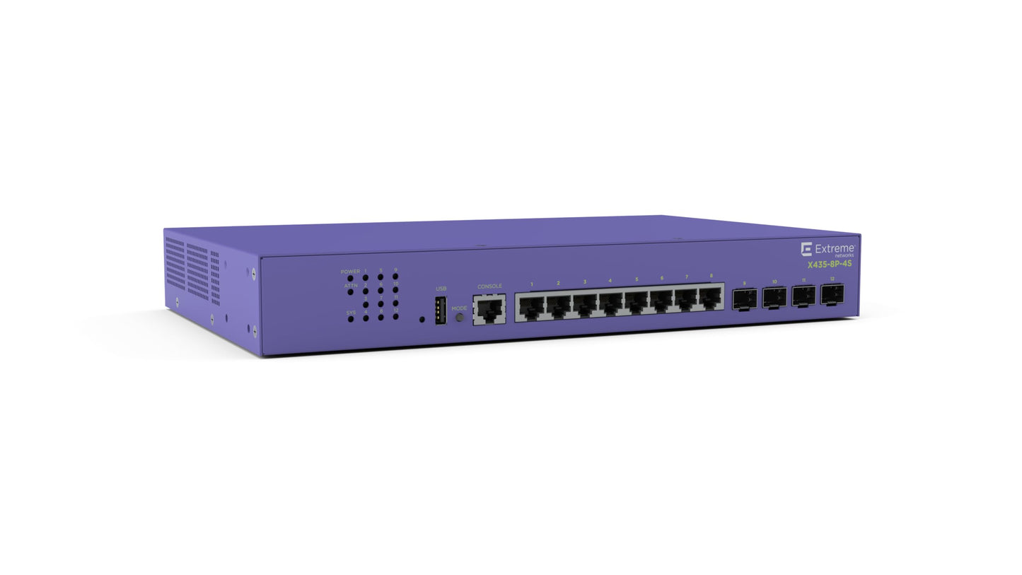 Commutateur Gigabit compact EXTREME NETWORKS X435-8T-4S de couche 2, 12 ports, sans ventilateur