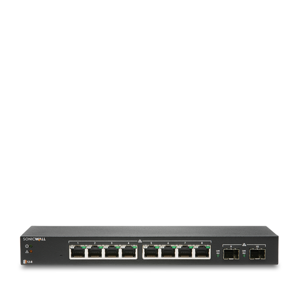 SONICWALL SWS12-8POE Desktop Gigabit PoE Switch, 10-Port