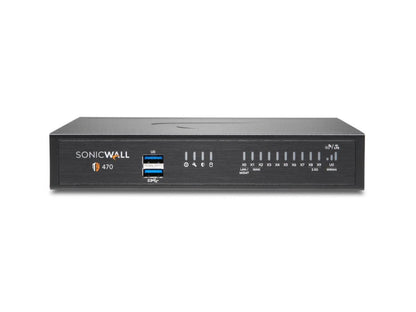 The SONICWALL TZ470 is a compact desktop firewall offering robust network protection with 13 total ports, high-speed 2.5 Gbps throughput, and advanced VPN and IPS capabilities. Equipped with eight 1GbE ports and two 2.5G SFP+ interfaces, it's ideal for high-performance SMB deployments requiring strong security policies. Running SonicOS 7, it supports IPsec VPN, IPS, and a range of protocols with dedicated hardware and wired connectivity.