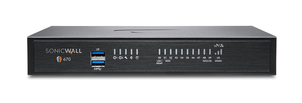SONICWALL TZ670 Firewall, 8x1GbE, 2x10G SFP+, SonicOS 7