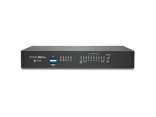 The SONICWALL TZ570P is a high-performance network firewall designed for secure and scalable connectivity. It offers 5 Gbps throughput with 8x1GbE and 2x5G SFP+ ports, USB 3.0, and advanced features like SD-WAN, SonicOS 7, and deep memory inspection. This TAA-compliant device is ideal for distributed enterprises or growing mid-size networks seeking top-tier threat management.