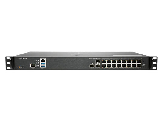 SONICWALL NSA 2700 is a next-generation wired security appliance equipped with Gigabit Ethernet and advanced threat mitigation features. Featuring 16x1GbE and 3x10G SFP+ ports, it delivers robust network connectivity and deep packet inspection capabilities—ideal for securing modern enterprise networks and remote workforces. Purpose-built for scalability and secure SD-WAN deployment, it combines high throughput with intelligent management protocols.