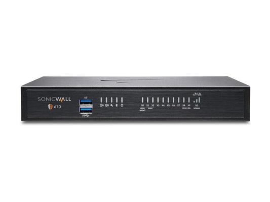 The SONICWALL TZ670 HIGH AVAILABILITY is a high-performance firewall designed for wired networking environments. Equipped with 8x1GbE, 2x10G SFP+ ports, and running SonicOS 7, it delivers robust security coupled with advanced management protocols like SNMP and SSH. With IPS throughput of 3 Gbps and VPN IPSec support at 2.1 Gbps, it is designed for demanding edge and small enterprise applications.