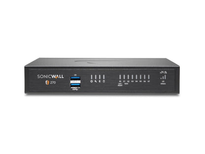 SONICWALL TZ270 TOTALSECURE - THREAT EDITION 1YR is a compact, desktop-sized firewall offering enterprise-grade network protection with integrated USB 3.0, RJ45, and console ports. It supports multiple protocols including TCP/IP, IPSec VPN, and advanced encryption standards such as AES 256-bit encryption. Powered by SonicOS 7, this device is optimized for secure wired connectivity and is compliant with TAA regulations.