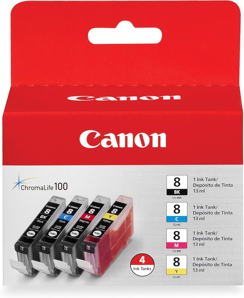 Pack de cartouches d'encre 4 couleurs Canon CLI-8 (noir, cyan, magenta, jaune)