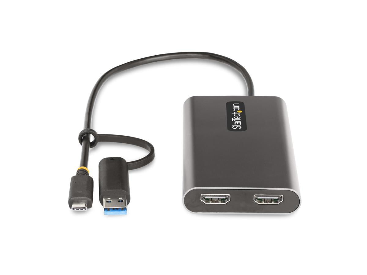 USB-C TO DUAL-HDMI ADAPTER, USB-C OR A TO 2X HDMI, 4K 60HZ, 100W PD PASS-THROUGH, 1FT/30CM CABLE, USB TO HDMI MULTI-MONITOR CONVERTER FOR LAPTOP