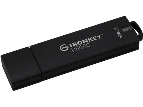 The Kingston IronKey D500S 128GB USB Flash Drive delivers military-grade data protection with pending FIPS 140-3 Level 3 certification and hardware-based AES-256 encryption. Designed for government and enterprise users, it combines fast transfer speeds with strong data integrity in a rugged, TAA-compliant form factor.