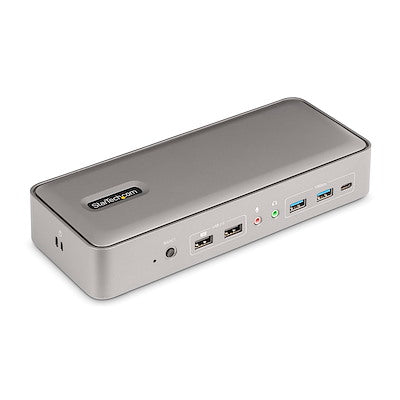 Station d'accueil KVM USB-C StarTech pour deux ordinateurs portables avec écran 4K et alimentation 90 W/45 W