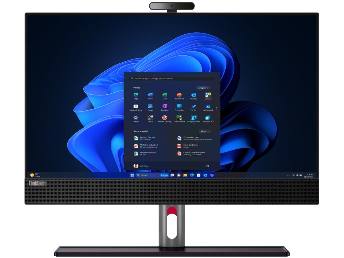 The Lenovo ThinkCentre M90a Gen 5 is a space-saving all-in-one desktop equipped with an Intel Core i3-14100 processor, 8GB DDR5 RAM, and a 256GB PCIe Gen4 SSD for efficient performance. It features a 23.8-inch Full HD display, integrated UHD Graphics 730, and advanced connectivity including Wi-Fi 6 and Bluetooth 5.3. This system also includes enterprise-level manageability, a 3-year on-site warranty, and strong security features.