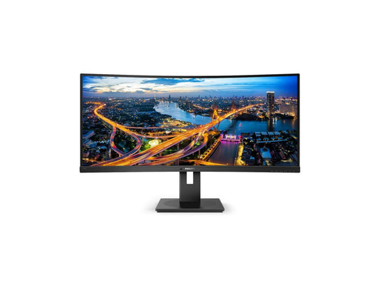 The Philips 346B1C is a 34-inch curved LCD monitor featuring WQHD resolution (3440 x 1440), USB-C docking, and TAA compliance for government use. Designed for productivity and immersive visuals, it offers a 100Hz refresh rate, 3000:1 contrast ratio, and advanced ergonomic adjustments, including tilt, swivel, and height. Integrated connectivity options include USB-C, DisplayPort, HDMI, built-in USB hub, RJ45 LAN, and audio out, making it ideal for multitasking, creative, or office environments.