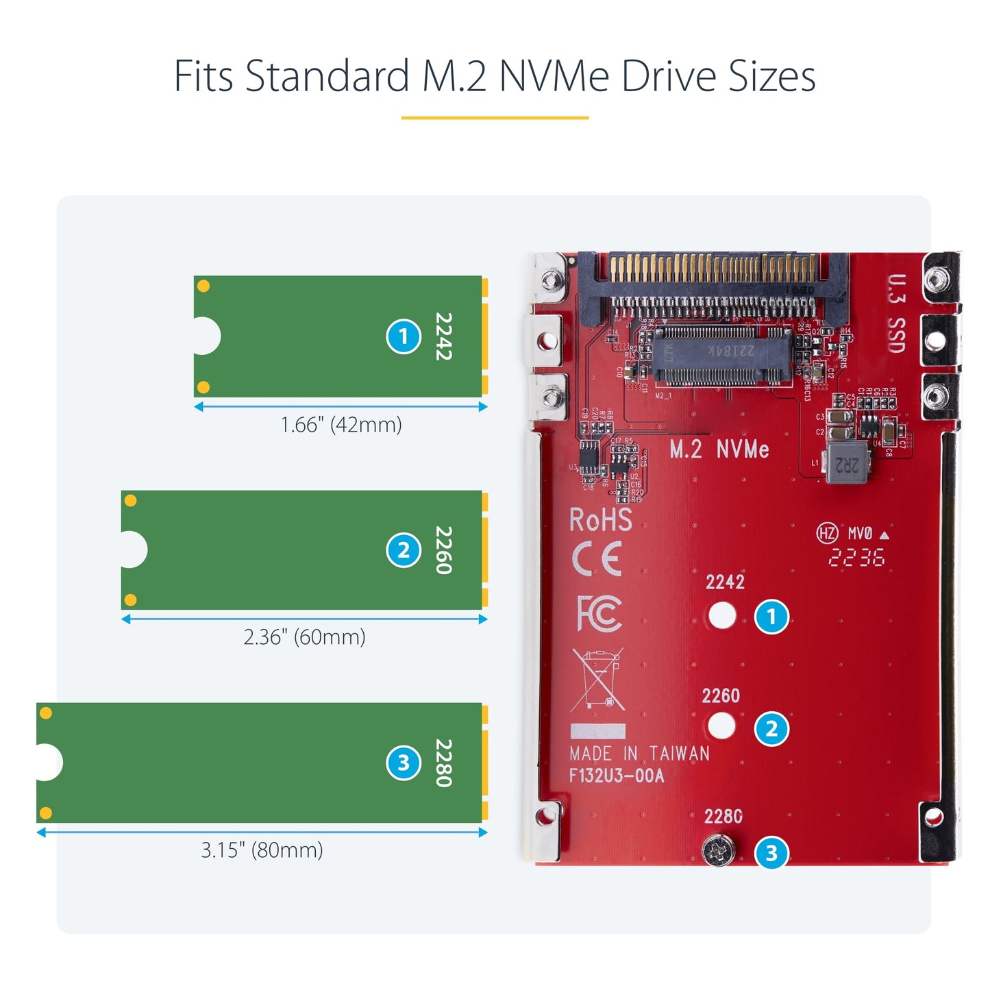 Adaptateur STARTECH M.2 NVMe SSD vers U.3 - Convertisseur M.2 vers 2,5 pouces SFF-TA-1001