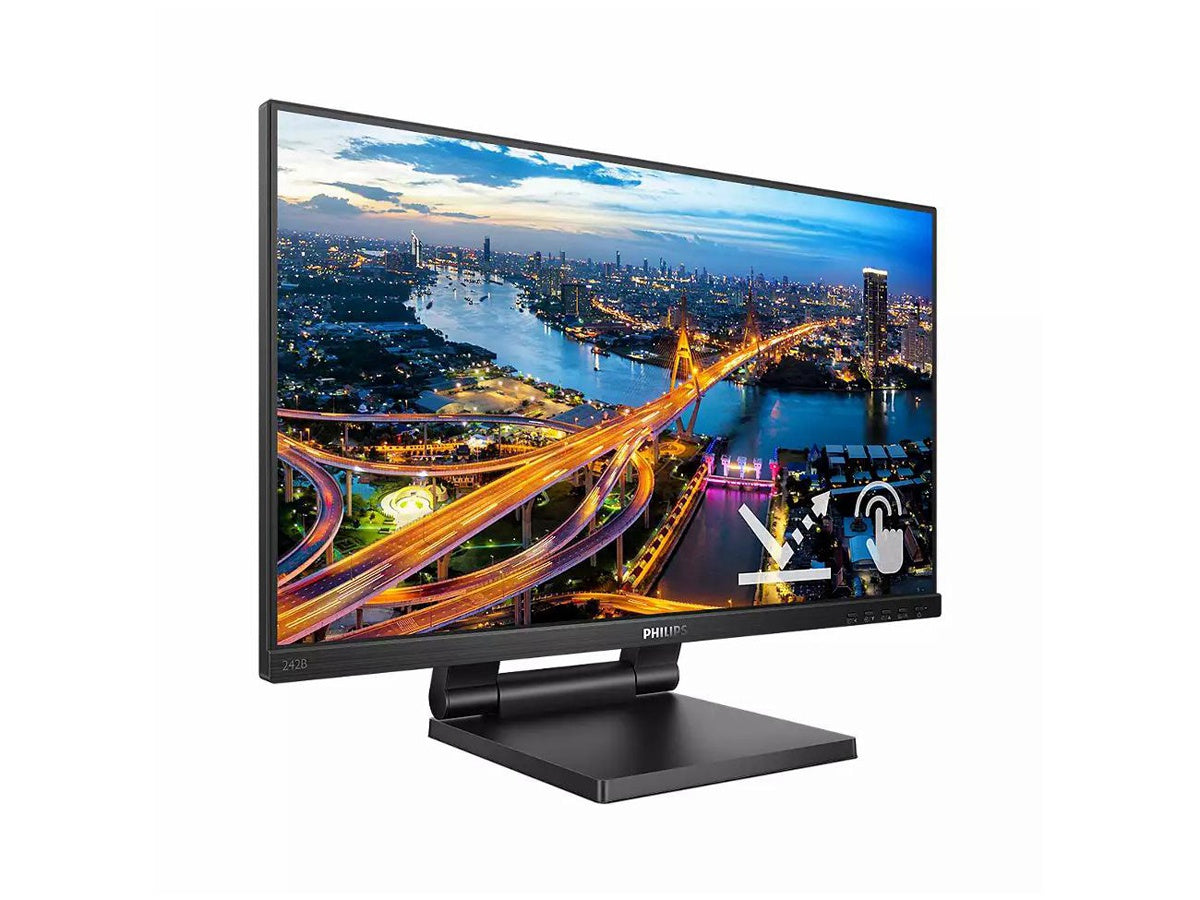 The PHILIPS 242B1TC is a 24-inch Flat Full HD touch-enabled IPS monitor designed for intuitive interaction and vibrant visuals. It features SmoothTouch for fluid input response, anti-glare coating, and rich color support including sRGB 102%, Adobe RGB 83%, and NTSC 88%. With a 1000:1 contrast ratio, 75Hz refresh rate, and 250 cd/m² brightness, it delivers a crisp and comfortable viewing experience for both business and creative use.