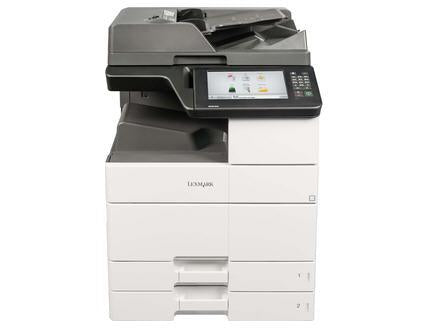 The Lexmark MX910de is a high-volume monochrome laser multifunction printer designed for enterprise environments. It features TAA compliance and CAC (Common Access Card) enablement, making it ideal for government or security-sensitive applications. Engineered for speed and productivity, the MX910de supports advanced media handling and robust monthly duty cycles up to 200,000 pages.