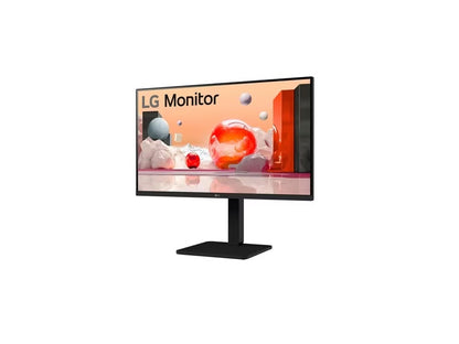 The LG 27BA450-B is a 27-inch Full HD IPS monitor offering excellent visual clarity and ergonomic versatility. Featuring sRGB 99% color accuracy, anti-glare screen, multiple input options (HDMI, DisplayPort, D-Sub), and robust stand adjustments—tilt, height, swivel, and pivot—this monitor is ideal for business and professional settings. Additional features like Flicker Safe, Reader Mode, and TAA compliance make it a reliable choice for extended usage and government applications.