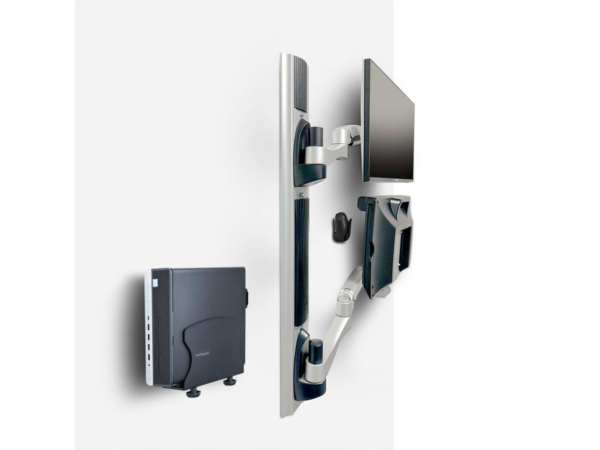 WALL MOUNT WORKSTATION, VESA MOUNT FOR 32 MONITORS (22LB/10KG), FULLY ARTICULATING SINGLE MONITOR MOUNT &amp; KEYBOARD TRAY W/DESKTOP COMPUTER/PC BRACKET