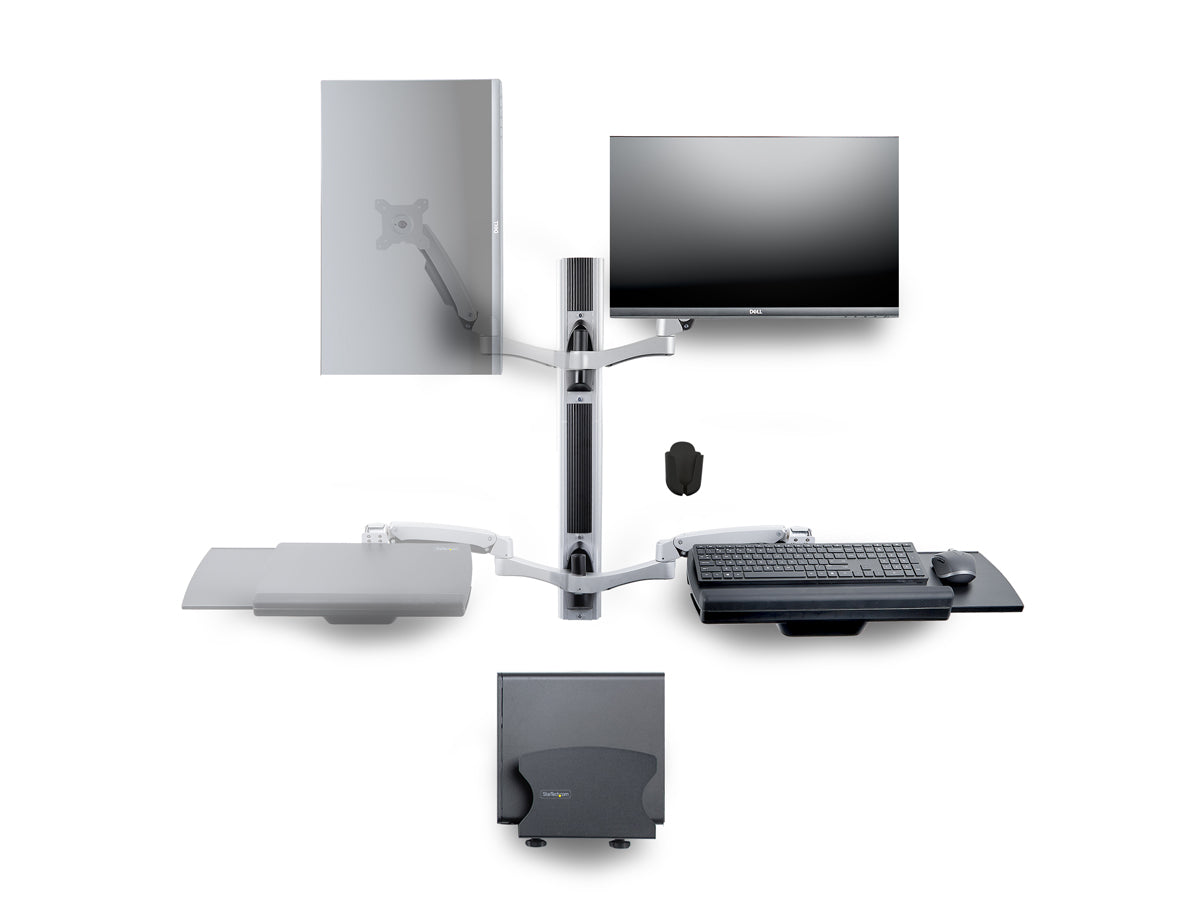 WALL MOUNT WORKSTATION, VESA MOUNT FOR 32 MONITORS (22LB/10KG), FULLY ARTICULATING SINGLE MONITOR MOUNT &amp; KEYBOARD TRAY W/DESKTOP COMPUTER/PC BRACKET