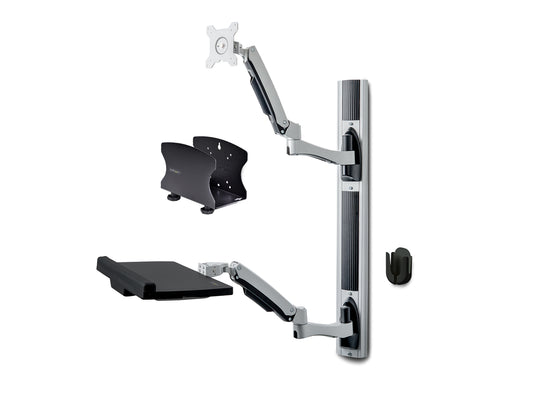 WALL MOUNT WORKSTATION, VESA MOUNT FOR 32 MONITORS (22LB/10KG), FULLY ARTICULATING SINGLE MONITOR MOUNT &amp; KEYBOARD TRAY W/DESKTOP COMPUTER/PC BRACKET