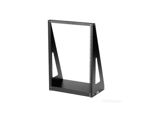 The STARTECH 2POSTRACK16 is a 16U heavy-duty, open-frame desktop server rack ideal for IT, AV, and studio applications. With TAA compliance, steel construction, and a compact footprint, it's suited for commercial or professional environments needing efficient equipment organization. This free-standing, small form-factor rack ensures hassle-free access while maintaining durability and reliability over time.