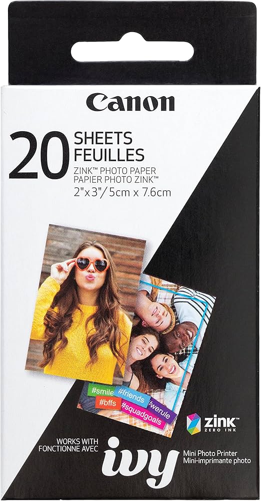 Pack de papier photo Canon ZINK pour imprimante IVY, 20 feuilles
