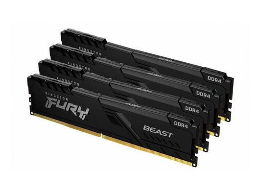 Upgrade your system with the Kingston FURY Beast Black 32GB DDR4 memory kit, featuring four 8GB DIMMs clocked at 3200MHz with CL16 latency. Designed for high-performance computing, this kit ensures reliable speed and seamless multitasking, ideal for gaming or intensive workflows.