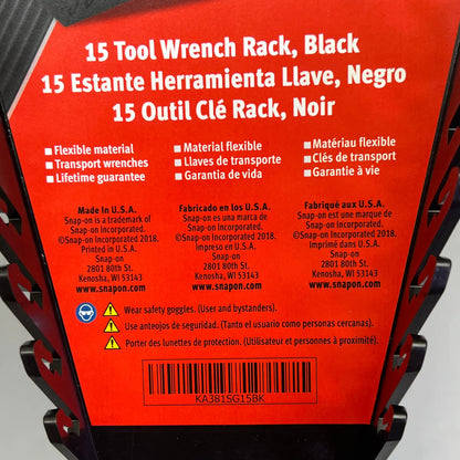 SNAP-ON 15 Tool Wrench Rack W/ Handle Fits 2" Deep Drawers Black KA381SG15BK