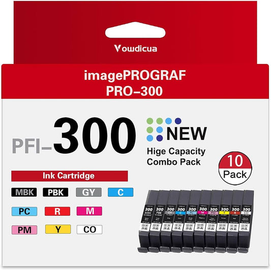 Pack de dix cartouches d'encre Canon PFI-300 pour imprimante imagePROGRAF PRO‑300