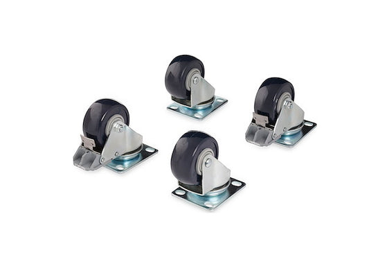 Caster Kit - Black, Silver - Max load capacity of 50 kg (110 lbs) per caster, total of 200 kg (440 lbs). Includes all hardware required for installation. TAA compliant for GSA Schedule purchases. Designed for open frame racks, this kit adds mobility and flexibility to your data center or IT environment.