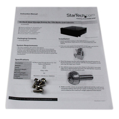 StarTech 4U Rack Mount Drawer - Steel - 55lb Capacity - Black