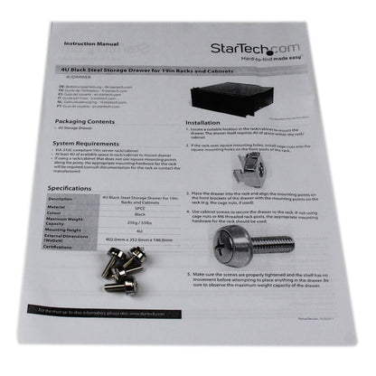 StarTech 4U Rack Mount Drawer - Steel - 55lb Capacity - Black