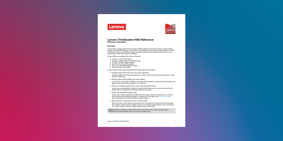Disque dur Lenovo 3,5" 1,2 To 10 000 tr/min SAS 12 Go remplaçable à chaud (4XB7A77004)