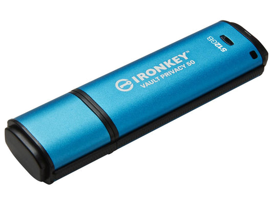 The 512GB Kingston IronKey Vault Privacy 50 delivers fast USB 3.2 Gen 1 performance with advanced AES 256-bit XTS encryption for secure data storage. Designed to meet FIPS 197 standards and featuring TAA compliance, this flash drive ensures data integrity for government and enterprise users. Backed by a 5-year limited warranty, it offers robust protection and compatibility with Windows and macOS platforms.