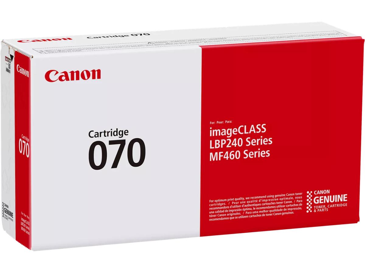 The Canon 070 Black Toner Cartridge is designed for consistent performance with Canon's MF465dw, MF462dw, LBP247dw, and LBP246dw laser printers. Offering a page yield of up to 3,000 pages, it ensures high-quality black-and-white printing for business environments. This genuine toner supports TAA compliance and is manufactured in South Korea.